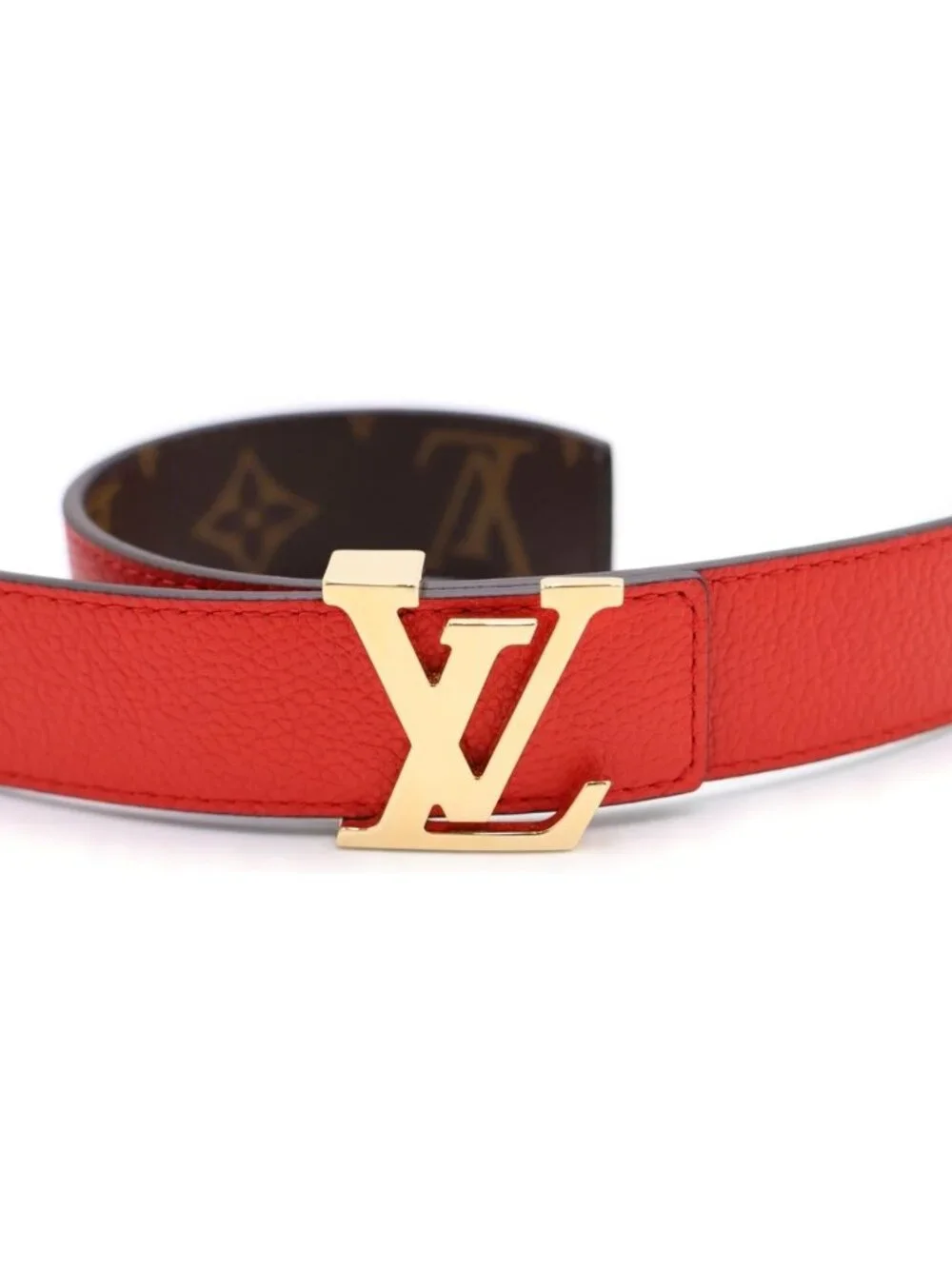 Louis Vuitton Ceinture LV Initial 30 Reversible Leather Belt Red Brown Gold